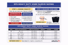 EFS Heavy Duty Knee Sleeve Sizing Chart with measurement guide and size chart.