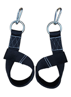 Pair of black straps with carabiners on a white background