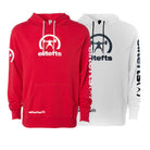two sweat shirts with the brand decals