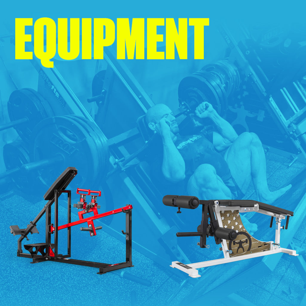 Gym equipment with a blue overlay and 'EQUIPMENT' text in yellow.