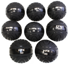 Set of blackVTX weighted balls with varying weights on a white background