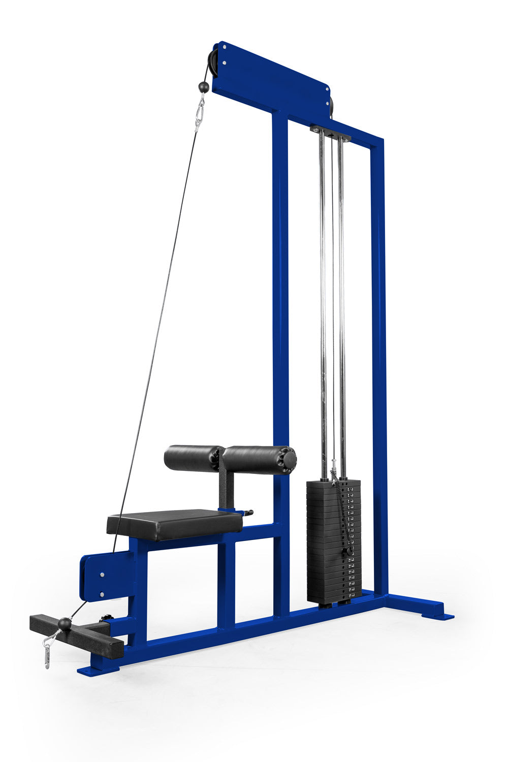 Blue cable machine gym equipment on a white background