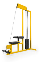 Yellow cable machine gym equipment on a white background
