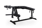 Black adjustable weight bench on a white background