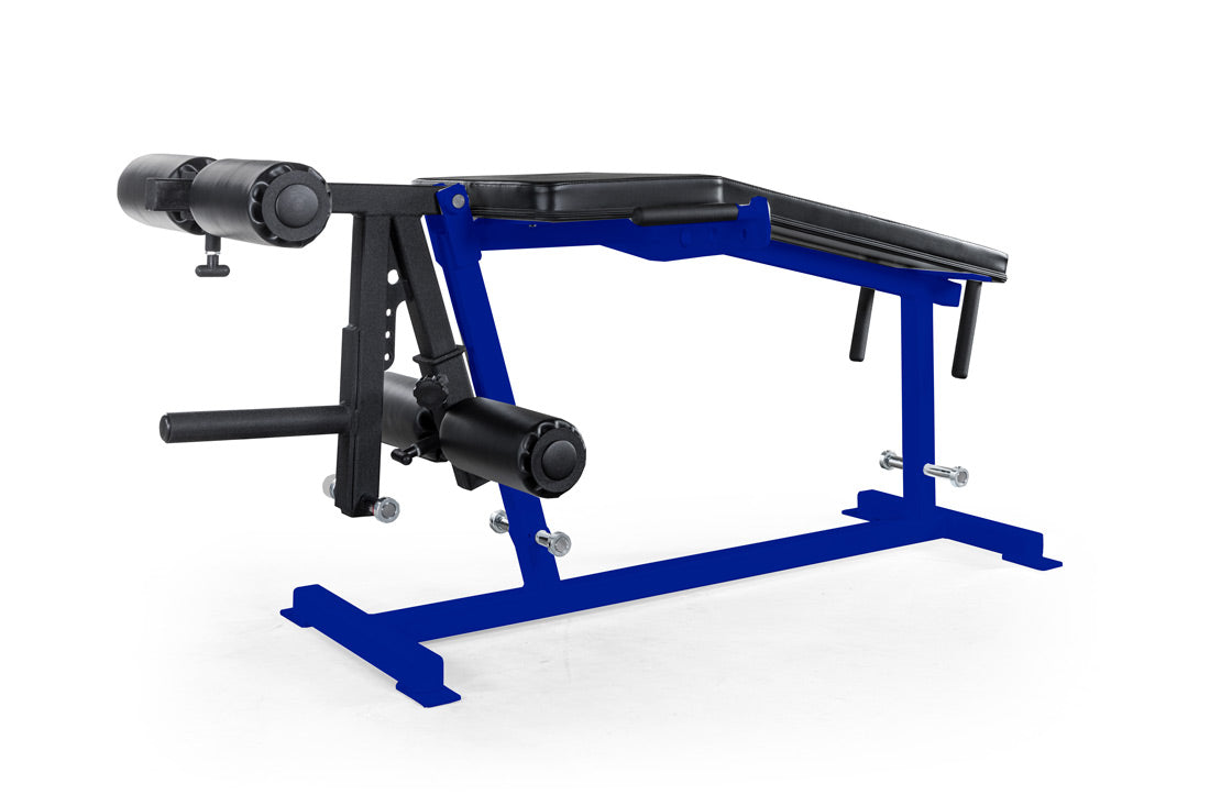 Blue and black weightlifting machine on a white background