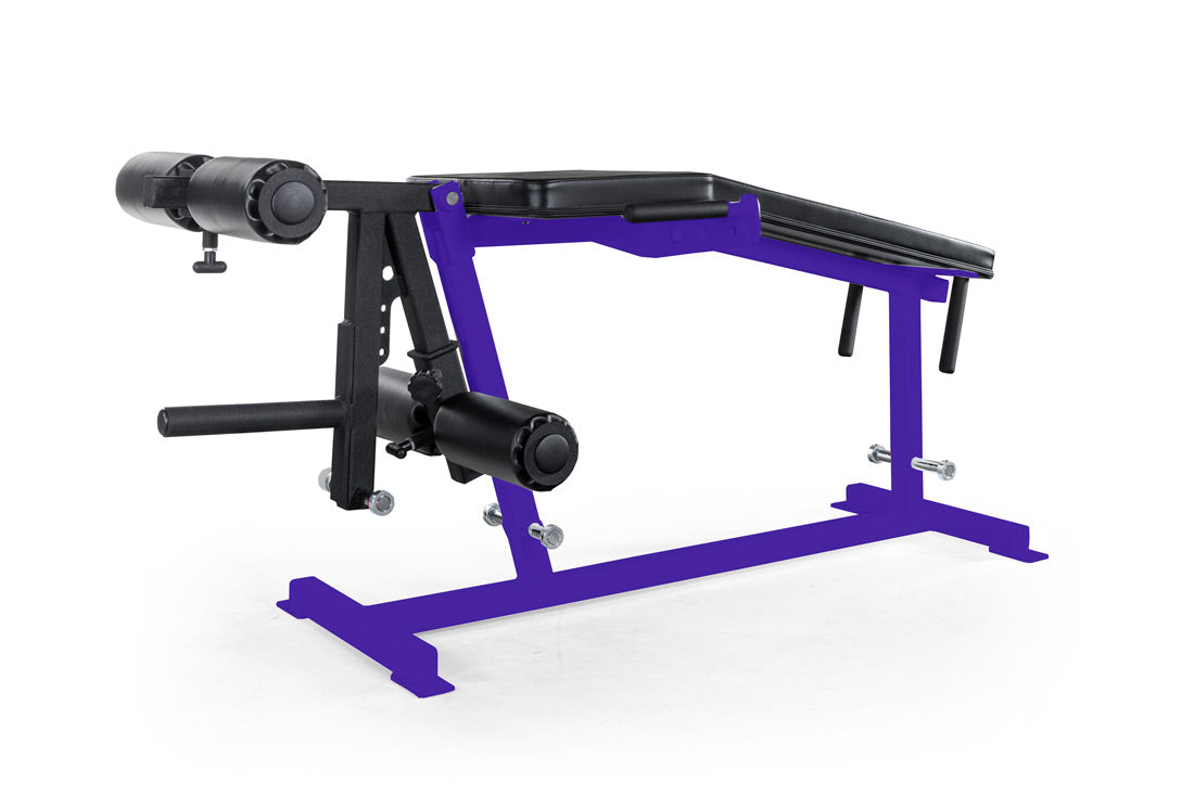 Purple and black weight training machine on a white background
