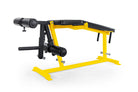 Yellow and black weight training machine on a white background
