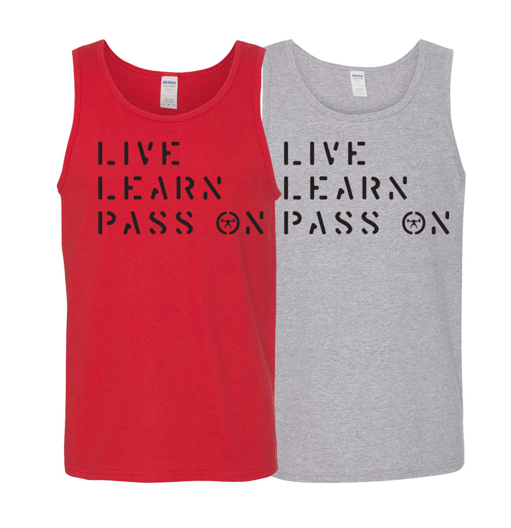 Live Learn Pass On decal on a tank top