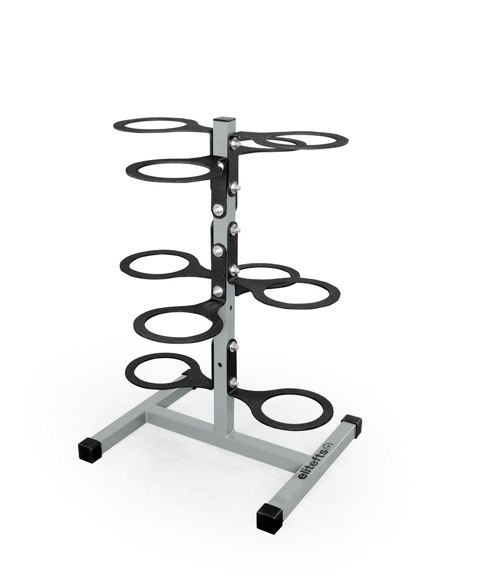 Metal ring stand with multiple circular rings on a white background
