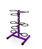 Purple and black ring stand on a white background