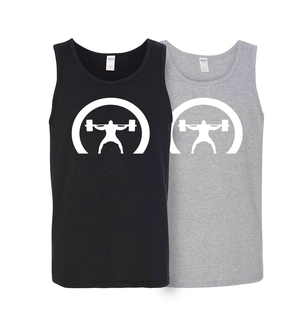 picture showing two tank tops with the Crescent EliteFTS decal, one black and one gray