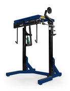 Blue and black weightlifting machine on a white background