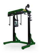 Green and black weightlifting machine on a white background