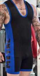 picture of a person wearing Metal 2 Color Slim Fit Singlet black blue