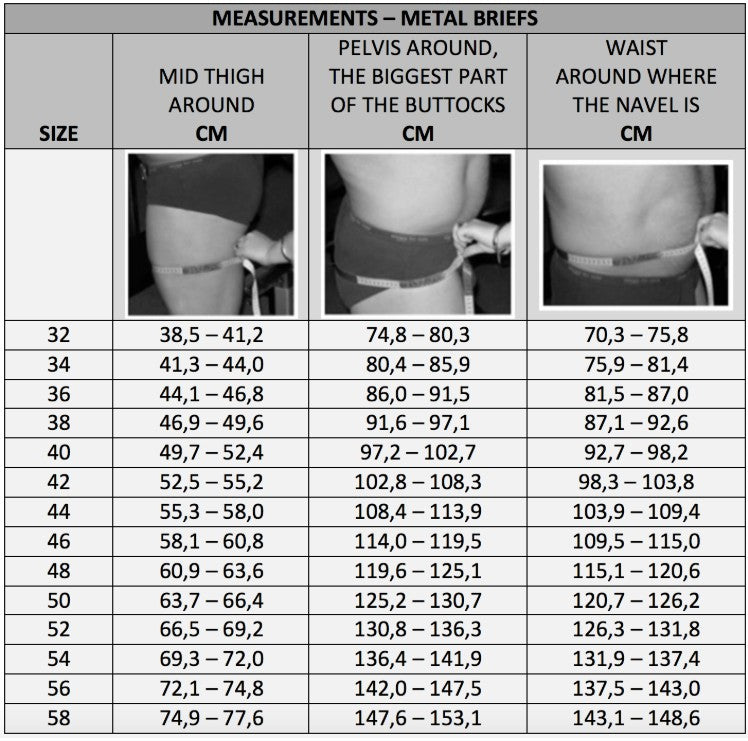 picture of metal brief size chart