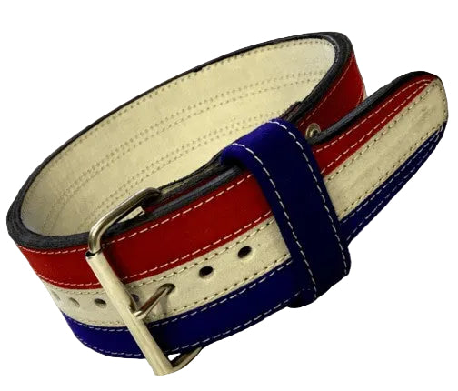 picture of Metal 3 Color Powerlifting Red White Blue Belt