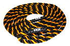 Black and orange battle rope with a brand logo on a white background