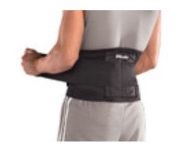picture of Mueller Adjustable Back Brace in a belt while in use from a different angle