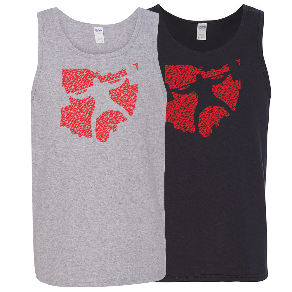 two tank tops, one black and one gray, with an Ohio Squatter decal on the chest