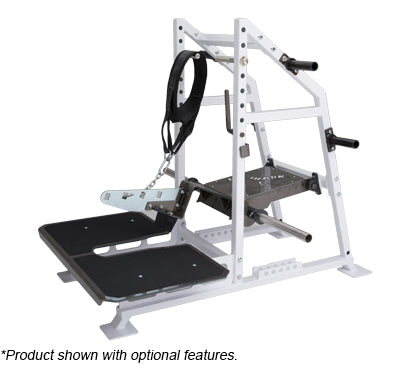 White weightlifting rack with black platforms on a white background