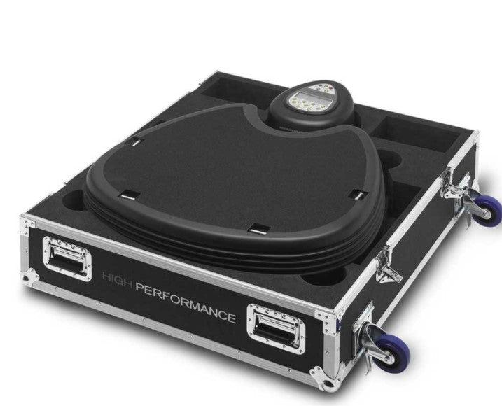 High-performance electronic device in a black flight case on a white background