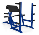 Blue weight lifting bench with black padding on a white background