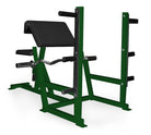 Green weight lifting bench with black padding on a white background
