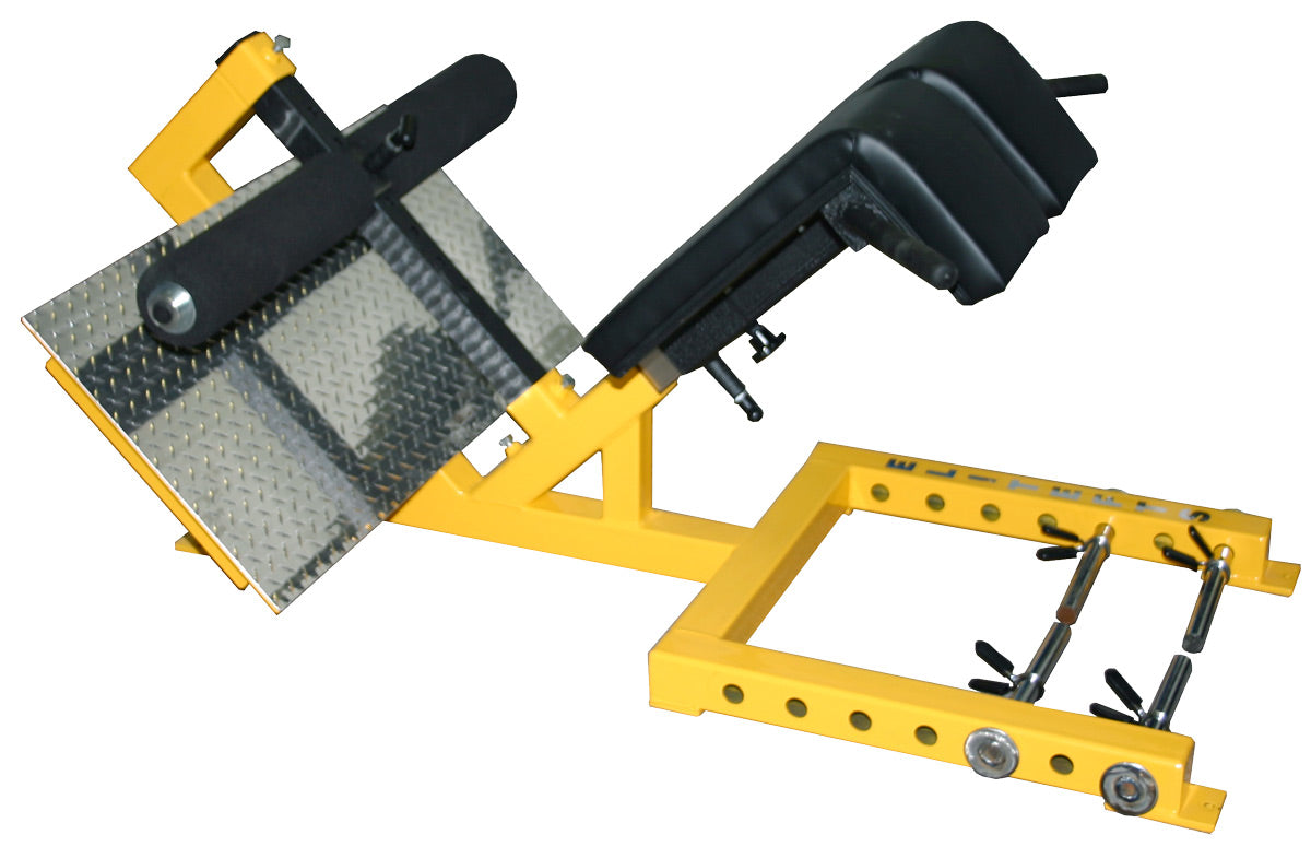 Yellow metal frame with black components on a white background