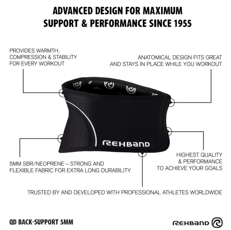 Rehband QD Back Support 5mm Black chart
