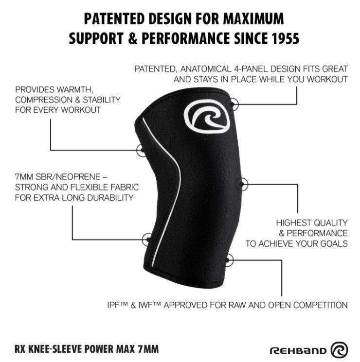 Rehband Rx Knee Sleeve Power Max 7mm Black chart