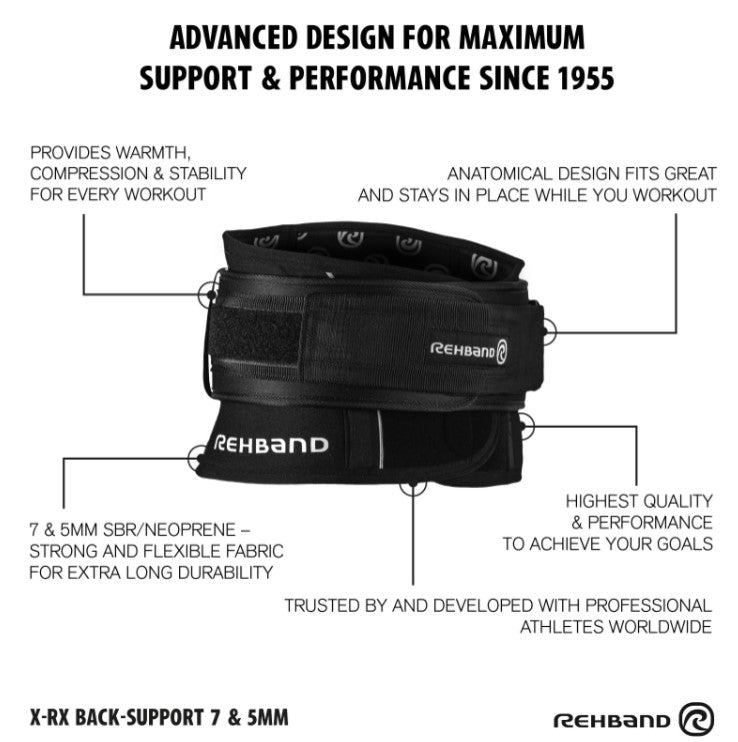 Rehband X-Rx Back Support 7mm Black chart