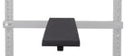 Black weightlifting platform attached to a gray metal rack on a white background