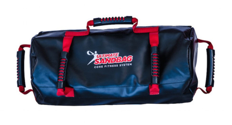 Black sandbag with red accents and 'Ultimate Sandbag' logo on a white background