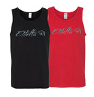 picture of tank top with a Script Saquatter decal on chest