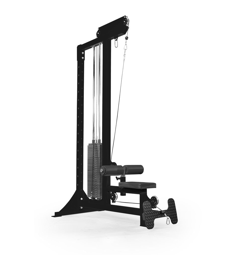 Black cable machine gym equipment on a white background