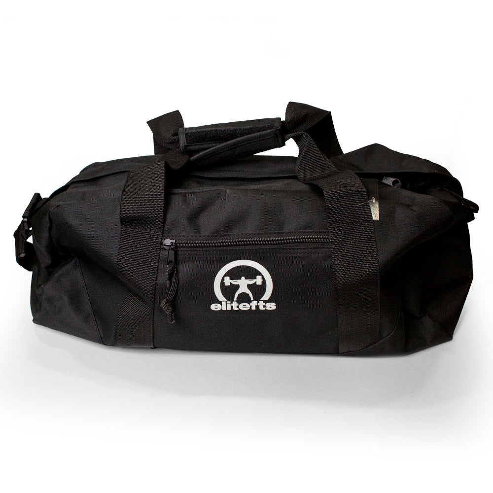 elitefts White Crescent Gym Bag – Black | Durable Gym Duffle Bag