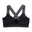 Black sports bra with straps on a white background
