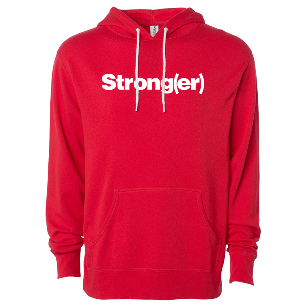 elitefts Strong(er) White Lightweight Hoodie red