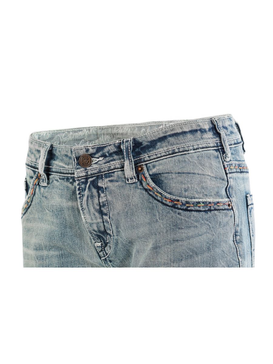 Light blue denim jeans on a white background