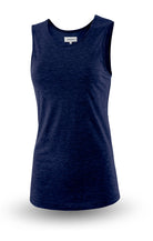 Navy blue sleeveless shirt on a white background
