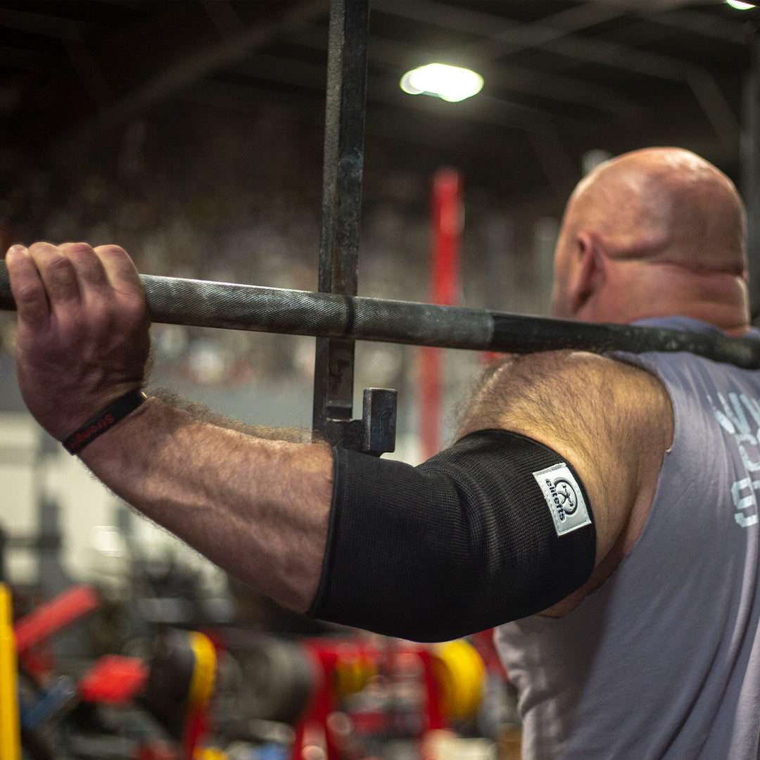 picture of lifter using ELITEFTS SUPER HEAVY ELBOW SLEEVE