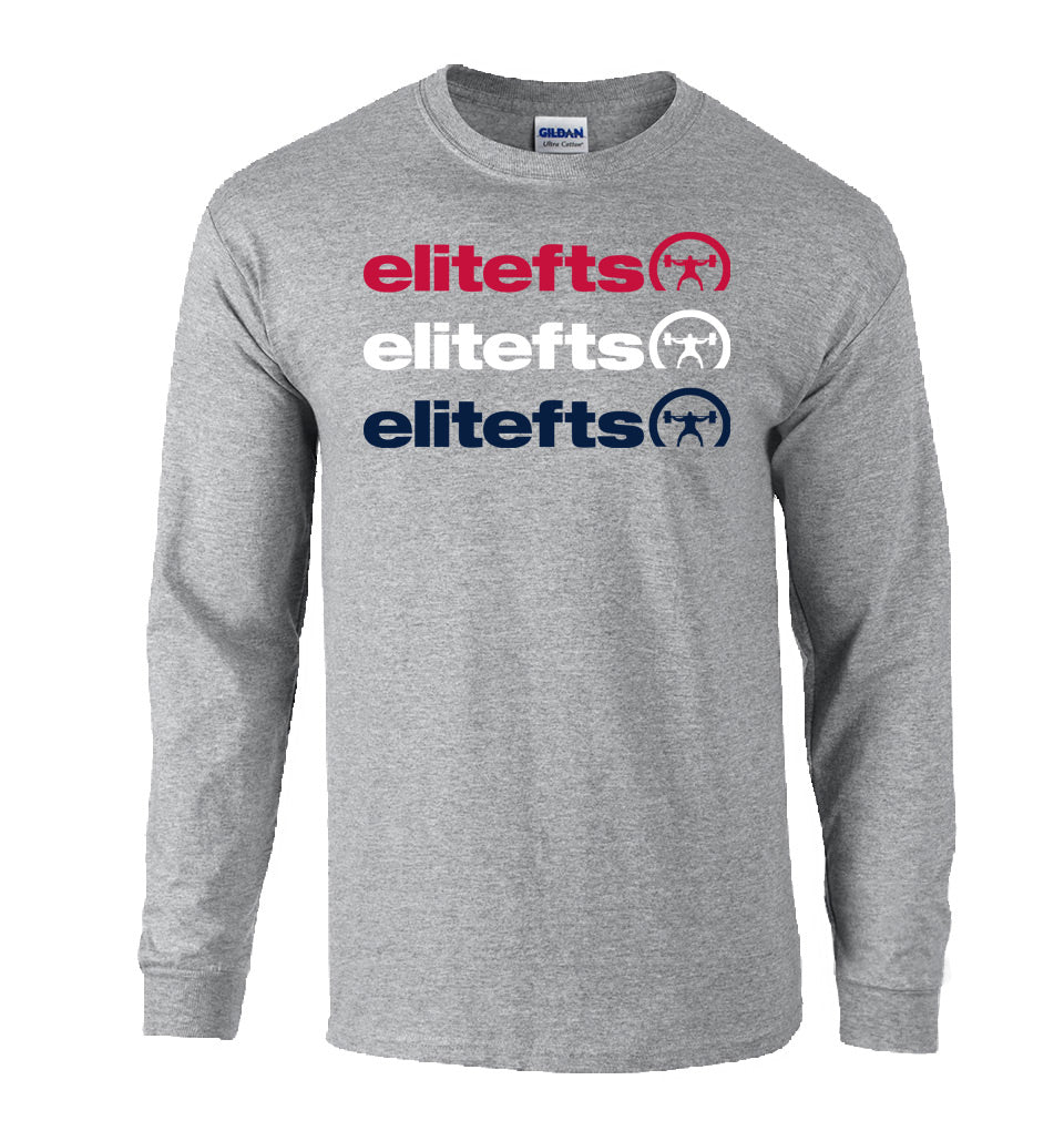 elitefts tagline rwb stacked long sleeve t-shirt grey