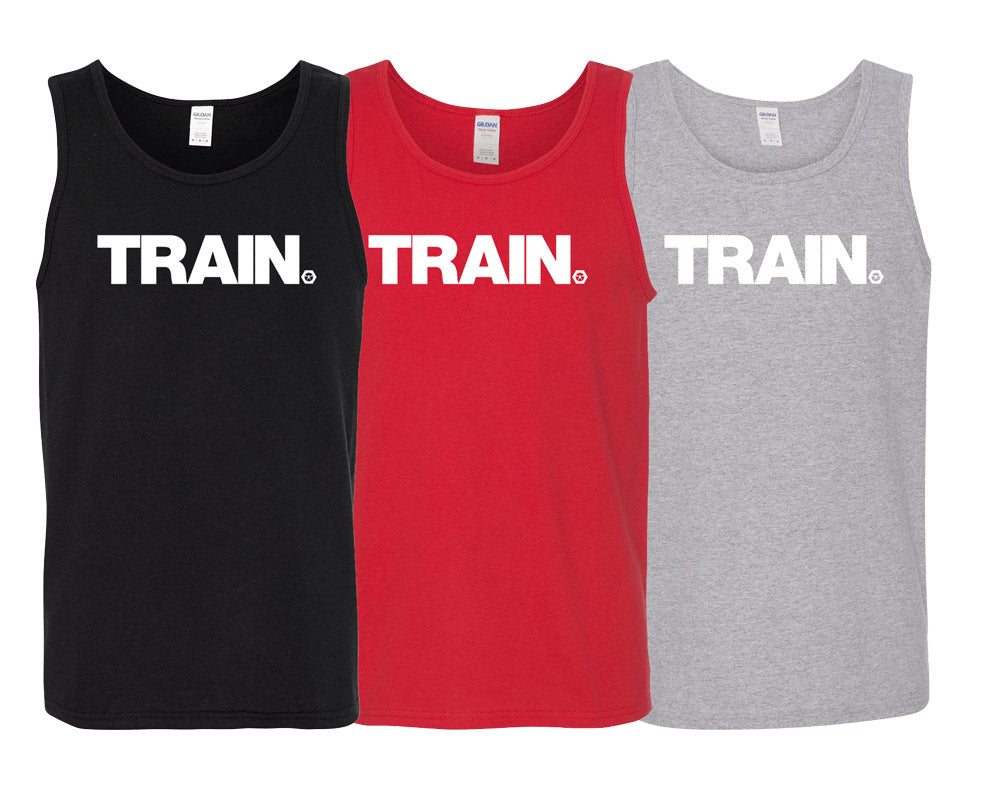 a tank top with the white Train logo on the chest