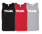 a tank top with the white Train logo on the chest