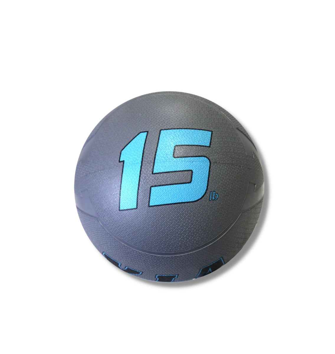 Gray exercise ball with blue number 15 on a white background
