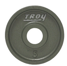 Green weight plate with 'Troy' branding on a white background