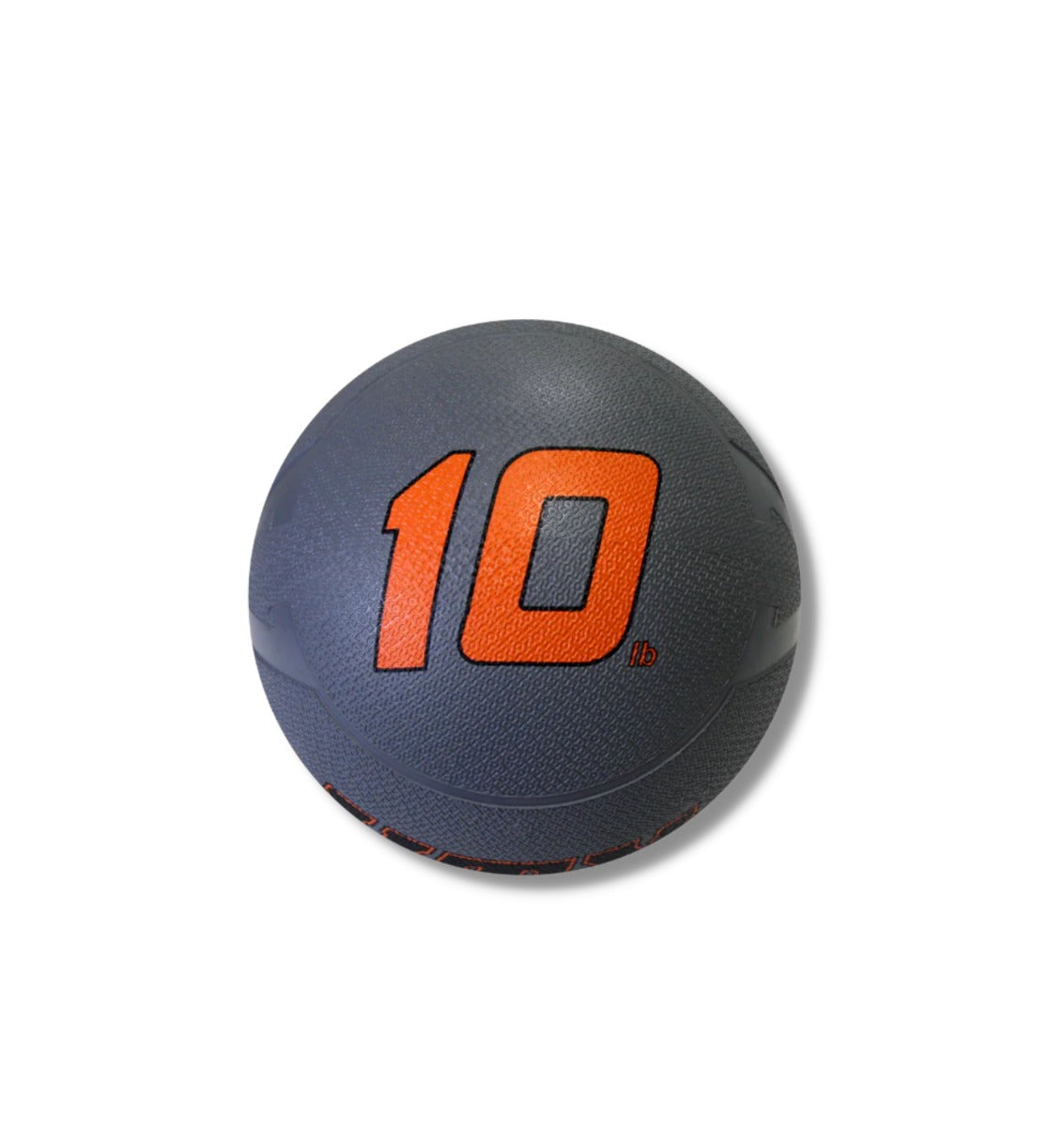 Black medicine ball with orange number 10 on a white background