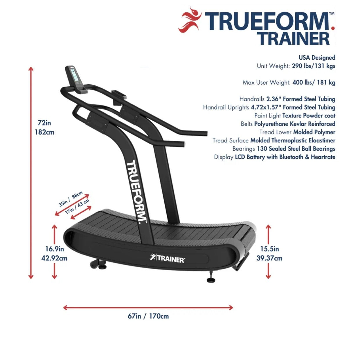 picture of Trueform Runner Curved Treadmill info chart