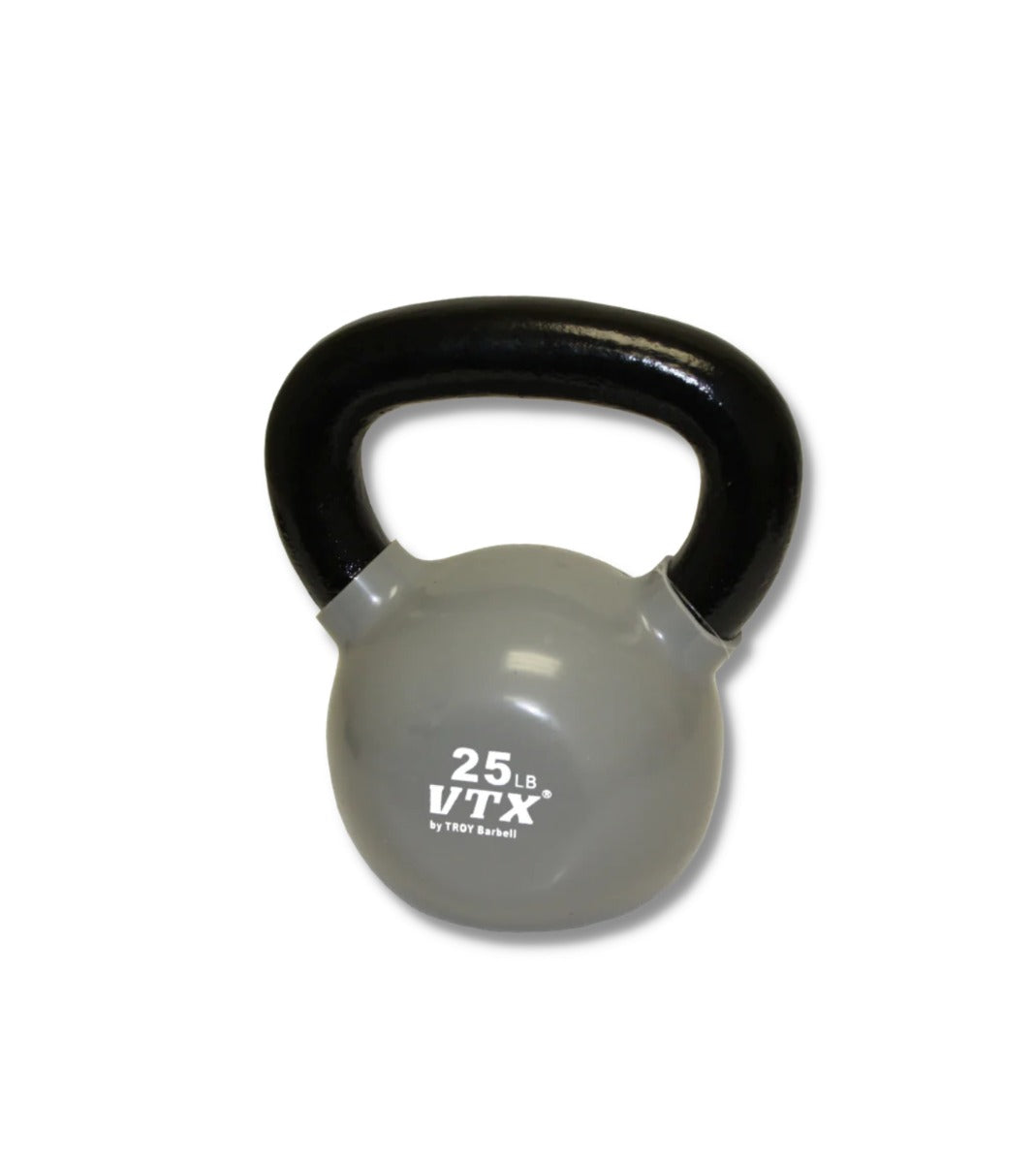 Kettlebell with black handle and gray body on a white background