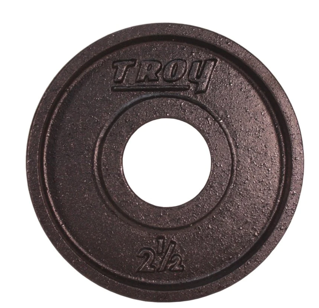 Weight plate with 'TROY' branding on a white background